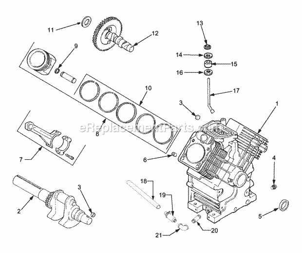 Crankcase And Crankshaft Diagram and Parts List for GT3204 14A-671-710 Cub Cadet Lawn Tractor